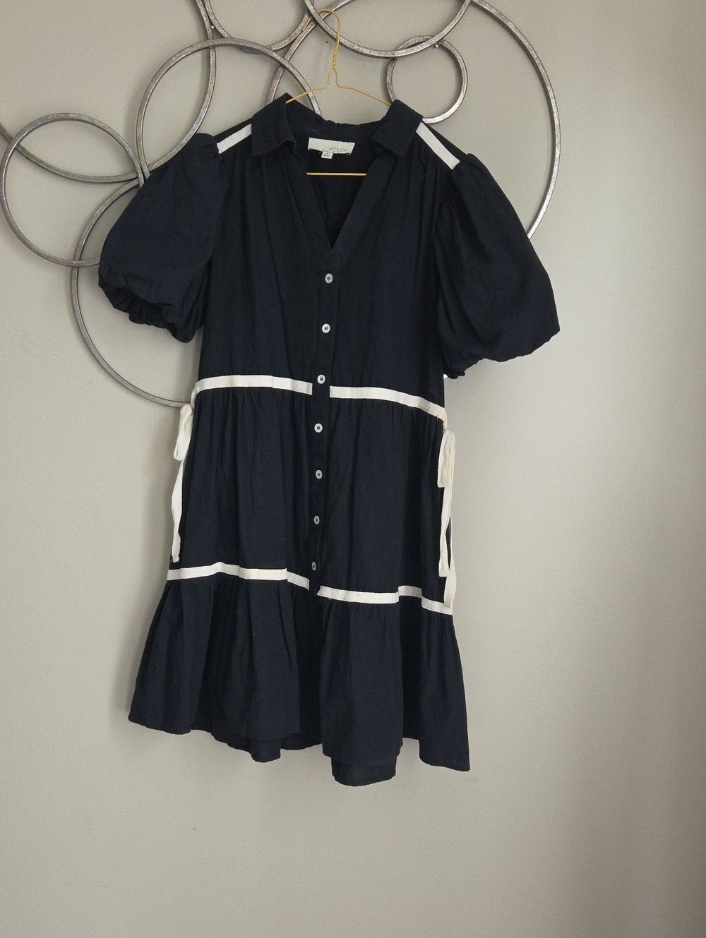 Pinch Black Tiered Dress with Cream Trim